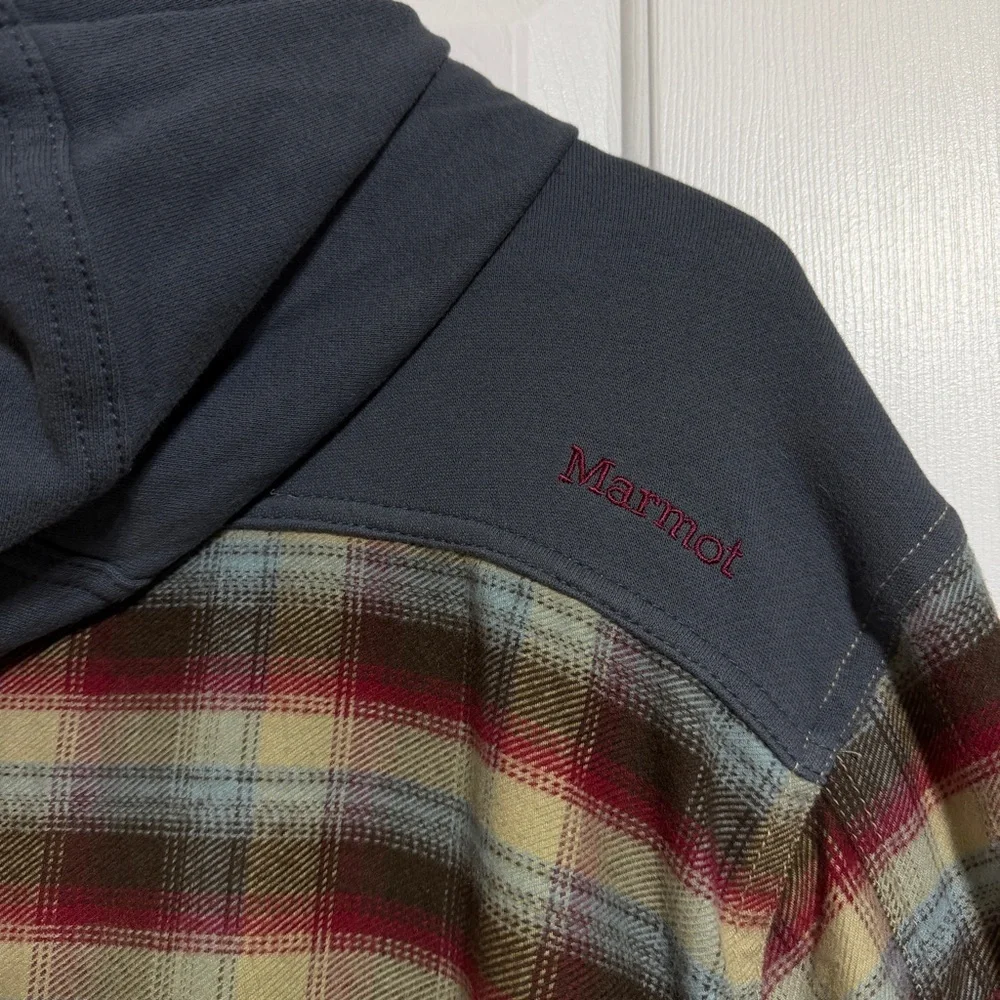 Marmot Men's flannel Plaid Hooded Shirt jacket Shacket Blue Red size XXL